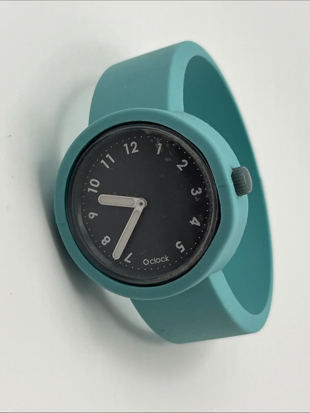 O bag O clock Modular Silicone Watch with a mint green strap